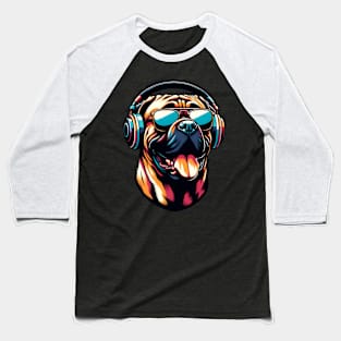 Bullmastiff as Smiling DJ in Japanese Art Style Baseball T-Shirt